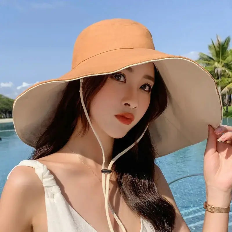 Wide Brim UPF 50 + Sun Hat Women Anti-UV Protection Hiking Fisherman Cap Fold Summer Solid Beach Hat 2024 Double sided