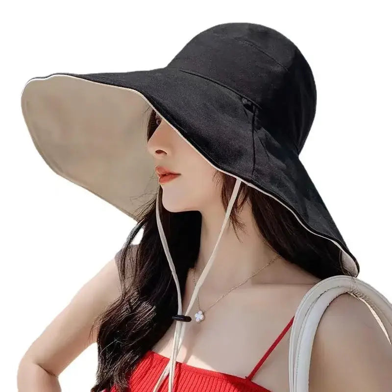 Wide Brim UPF 50 + Sun Hat Women Anti-UV Protection Hiking Fisherman Cap Fold Summer Solid Beach Hat 2024 Double sided