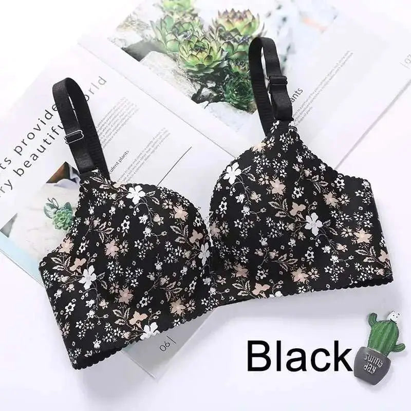 Women Flower Print Seamless Bra Sexy Lingerie Floral Push Up Bras One - Piece Underwear - The Lady's Haven