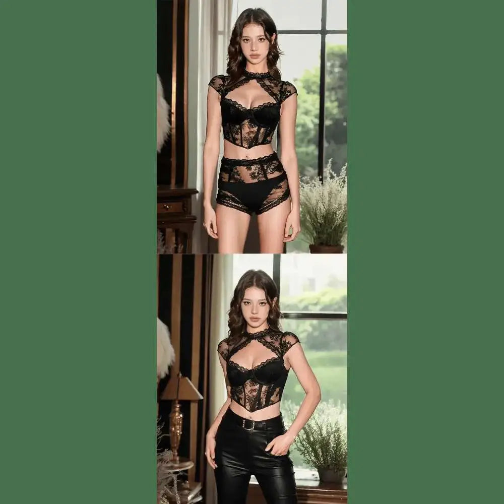 Women's Hollow Out Lace Sexy Crop Top Ladies Girls Floral Embroidery Halter Top Underwire Push Up Bra Women Corset Top Bustier - The Lady's Haven