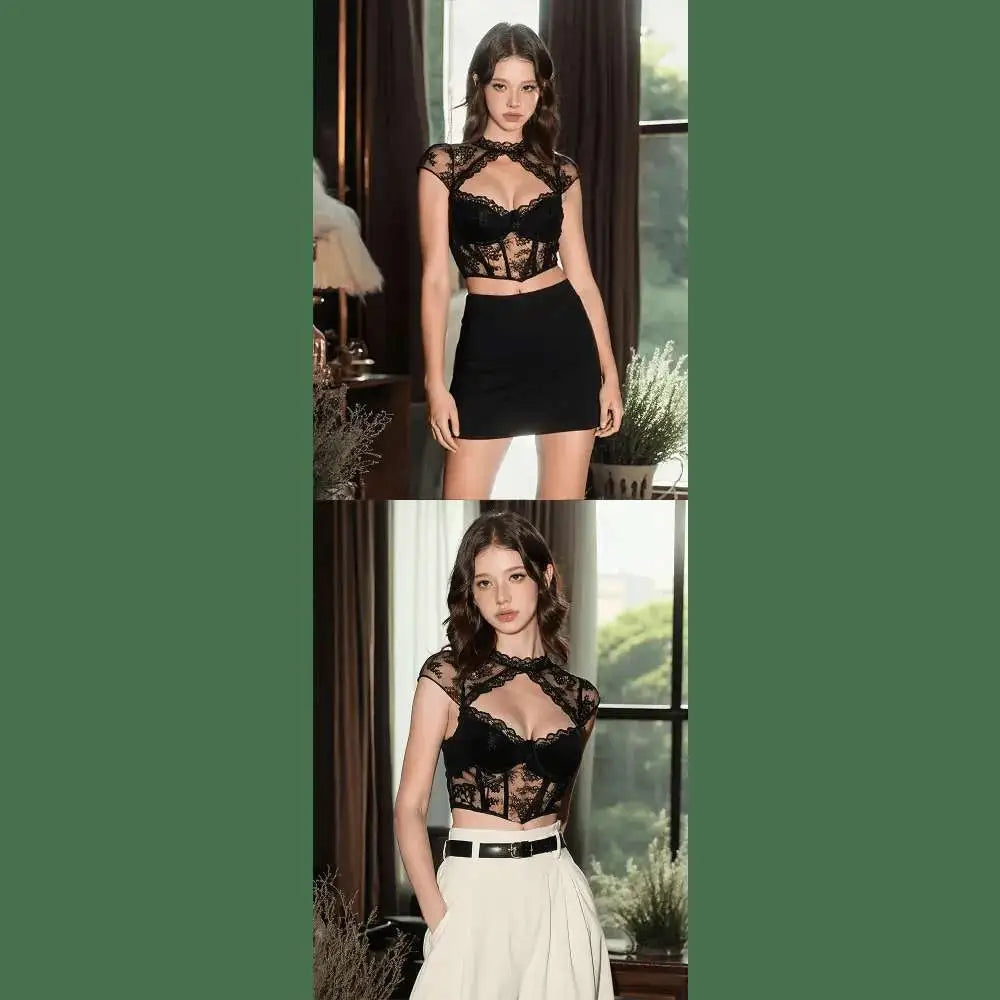 Women's Hollow Out Lace Sexy Crop Top Ladies Girls Floral Embroidery Halter Top Underwire Push Up Bra Women Corset Top Bustier - The Lady's Haven