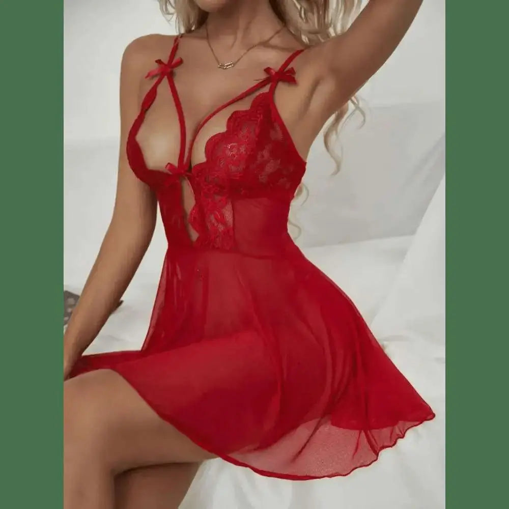 Women's Sexy Lace Nightdress Women's Bow Lingerie Pajamas Set Babydoll Costumes Erotic Hot Dresses Exotic Pajamas Sex Sleepwear - The Lady's Haven