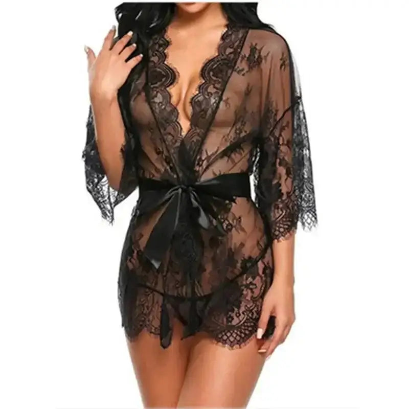Women's Sexy Lace Nightdress Women's Bow Lingerie Pajamas Set Babydoll Costumes Erotic Hot Dresses Exotic Pajamas Sex Sleepwear - The Lady's Haven