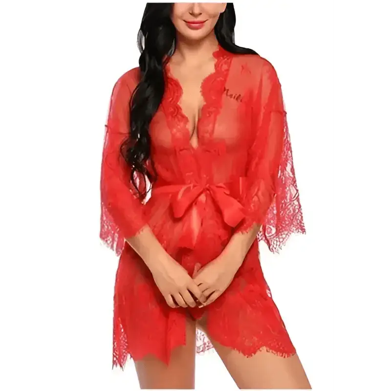 Women's Sexy Lace Nightdress Women's Bow Lingerie Pajamas Set Babydoll Costumes Erotic Hot Dresses Exotic Pajamas Sex Sleepwear - The Lady's Haven