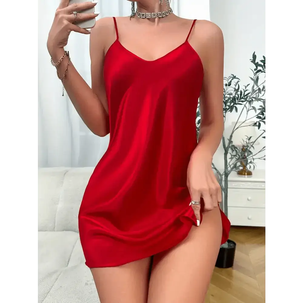 Women's Silk Nightdress Elegant Solid Color Sexy Camisole Dress Comfortable All - Season Loungewear - The Lady's Haven